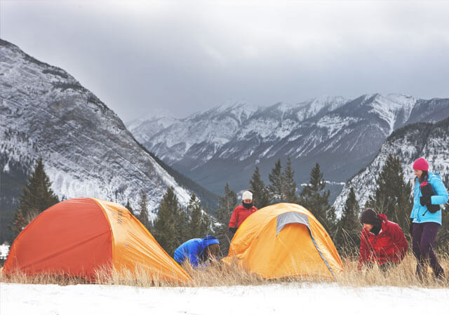 Tents at the bottom of Tunnel Mountain