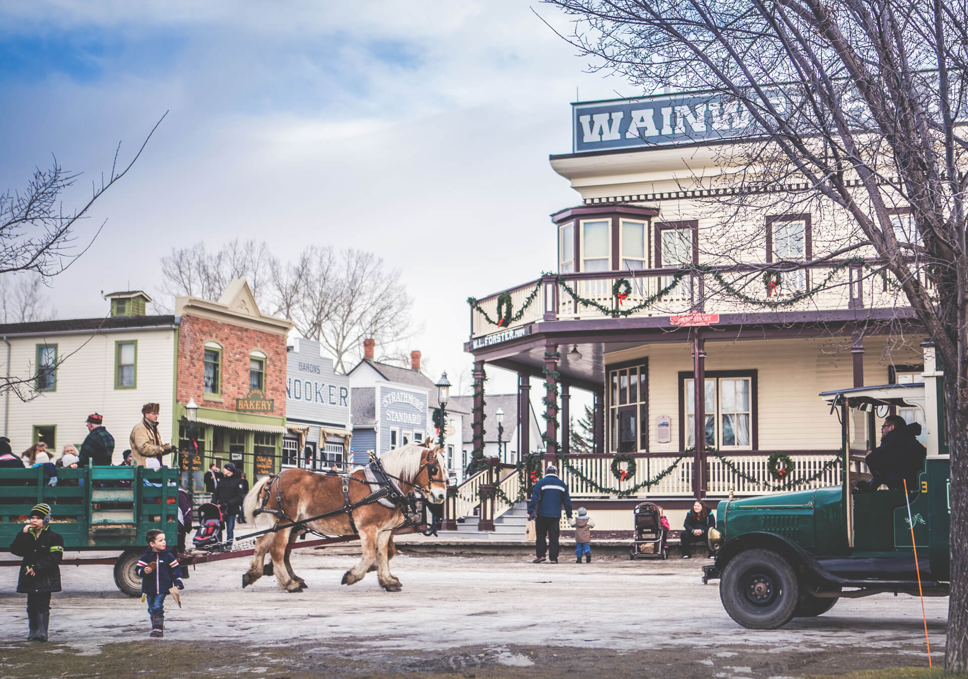 Winter Horse drawn carriage ride through Heritage Park