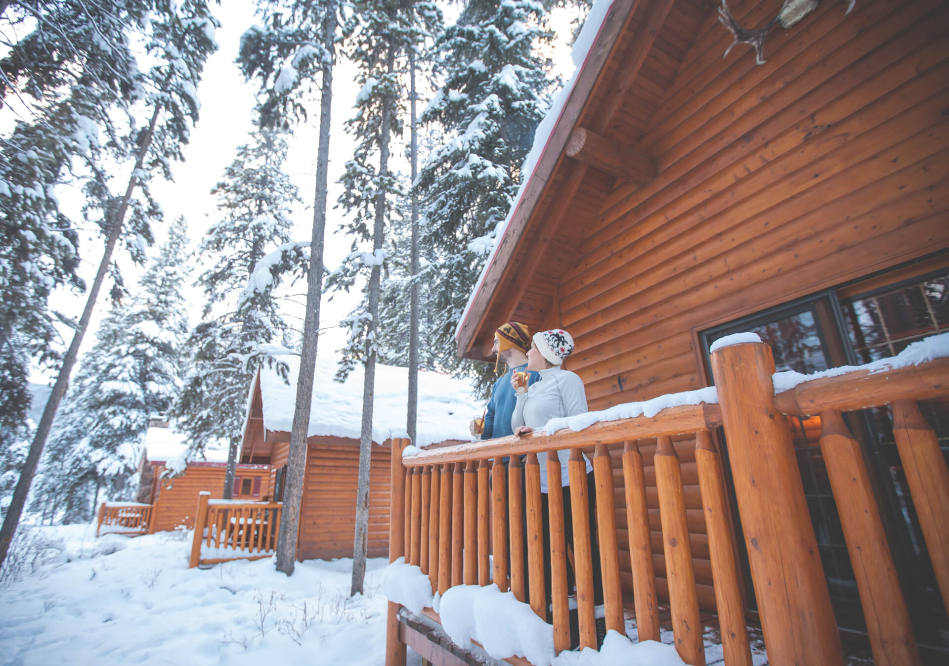 winter log cabin in the mountains
