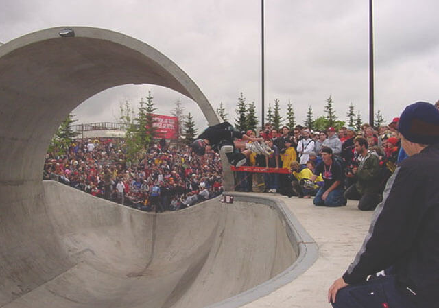 Tony Hawk skates at Millennium Park in Calgary in 2001