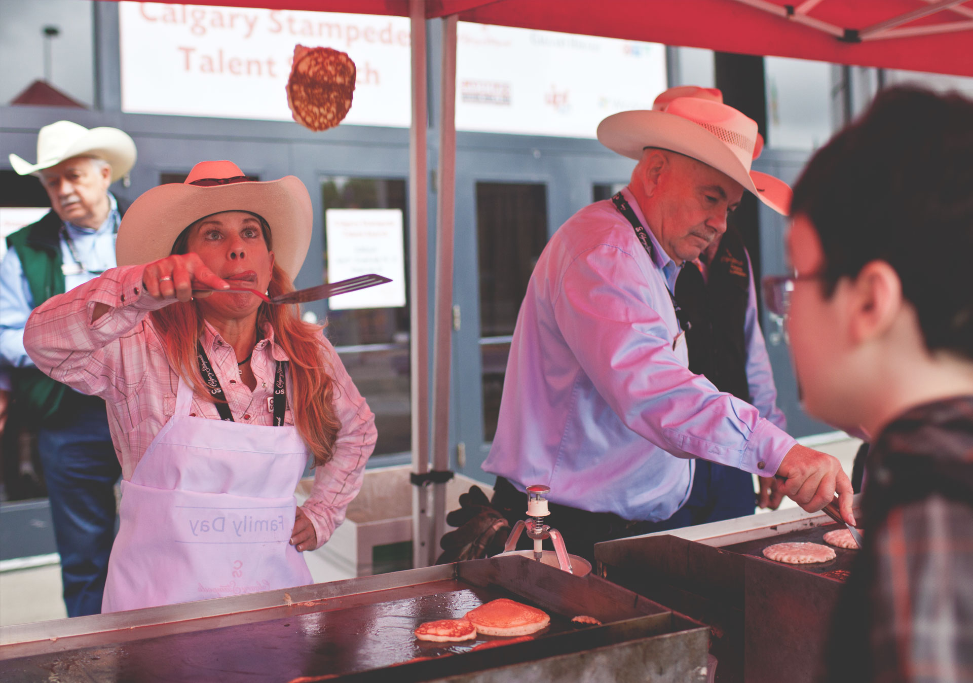 Pancake breakfasts at the Calgary Stampede.
