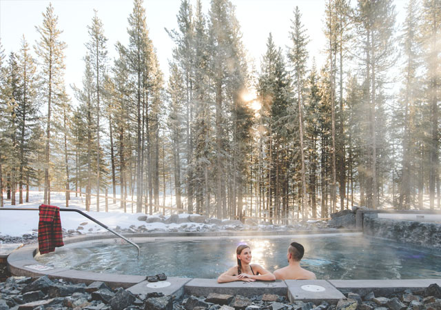 Soak in the hot pool at the Kananaskis Nordic Spa (Photo credit: Travel Alberta/Mike Seehagel).