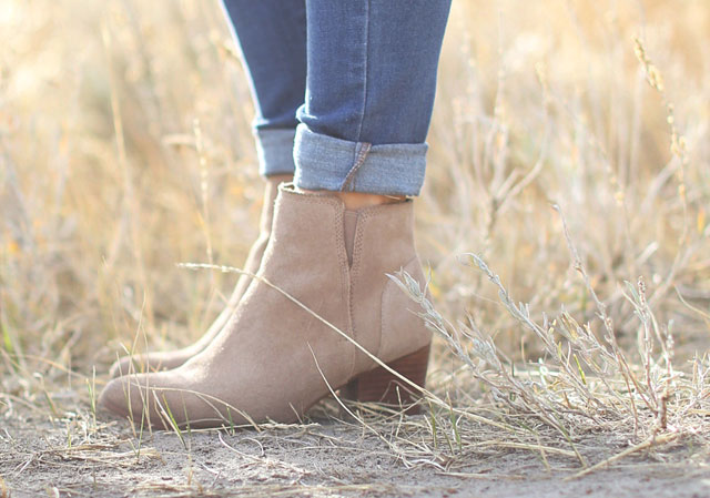 Low-heel ankle boots are ultra-comfortable to wear to the Calgary Stampede.