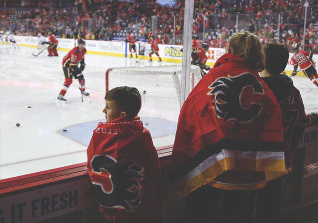 Fans watching the warm-up for the Calgary Flames game