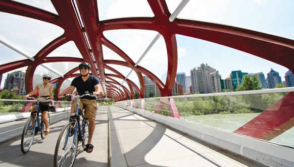 Biking over the Peace Bridge Calgary