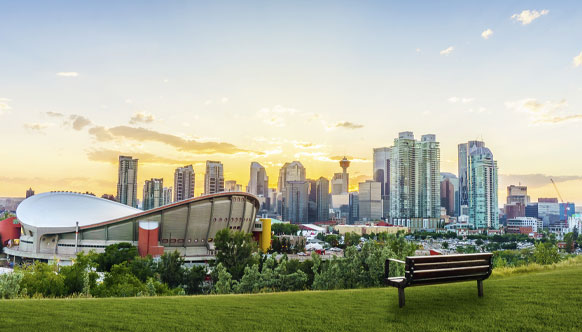 Calgary downtown view sunset