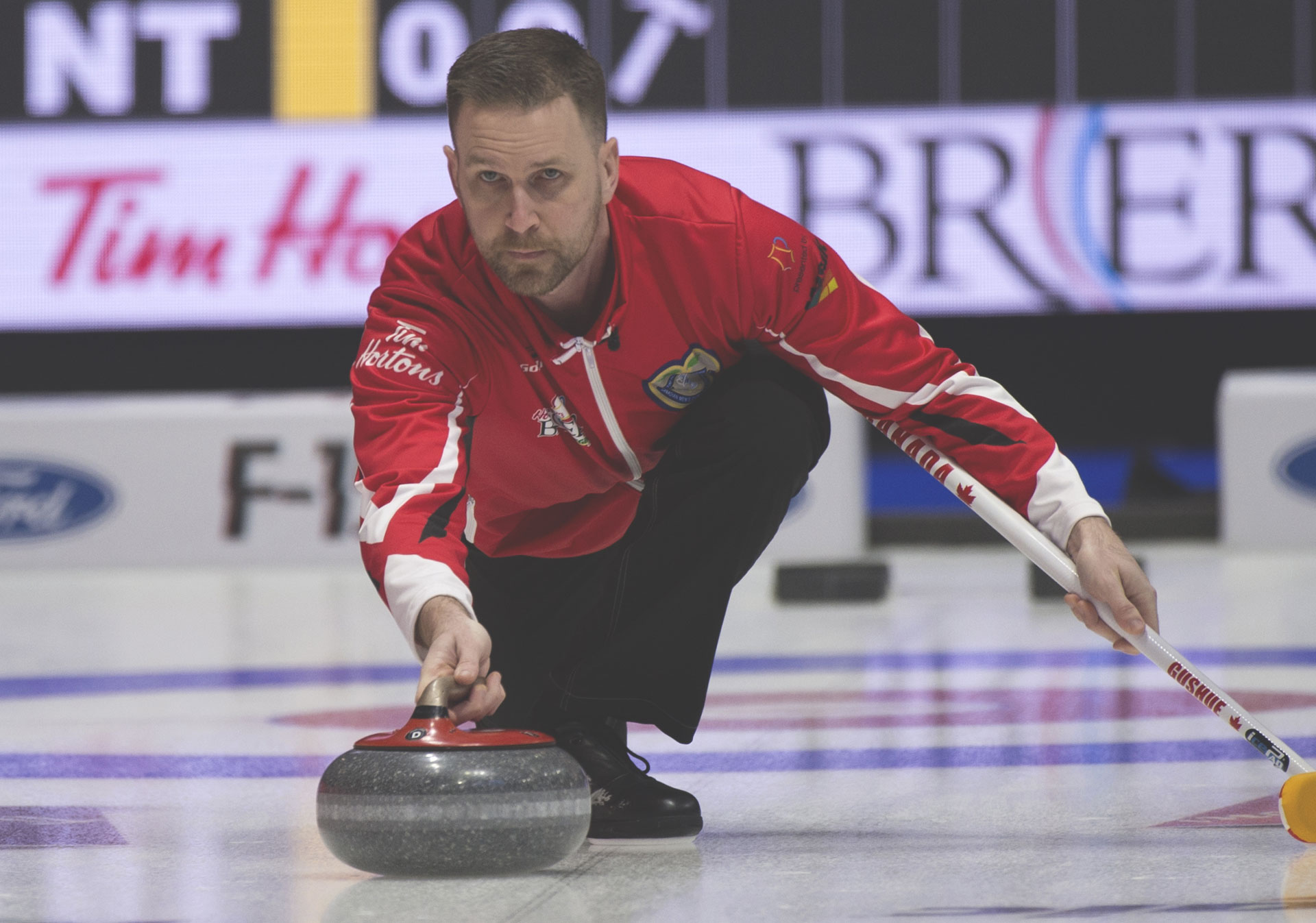 Brad Gushue at the Time Hortons Brier (Photo credit: Curling Canada/Michael Burns).