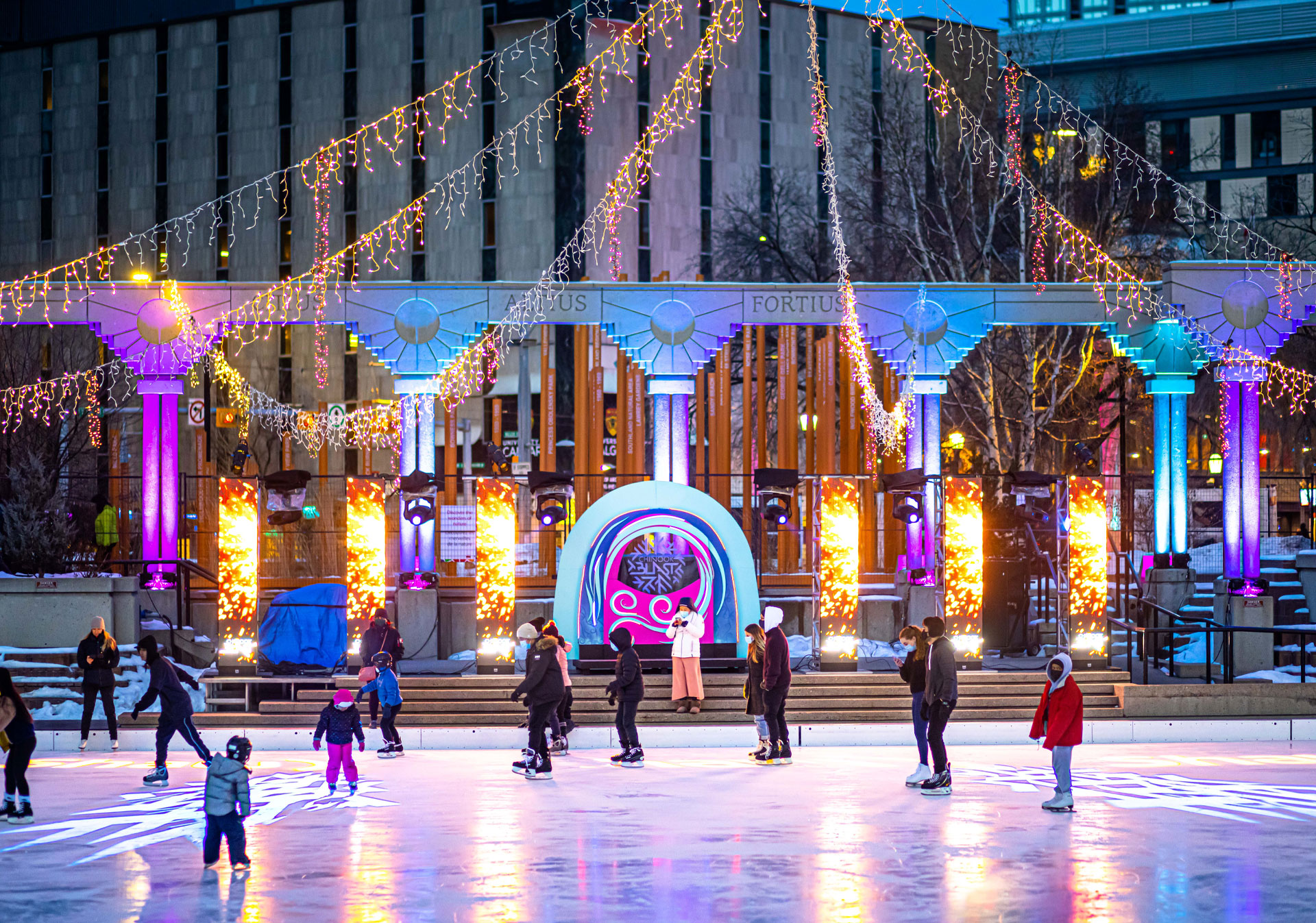 Skating at Olympic Plaza under the festival lights of Chinook Blast