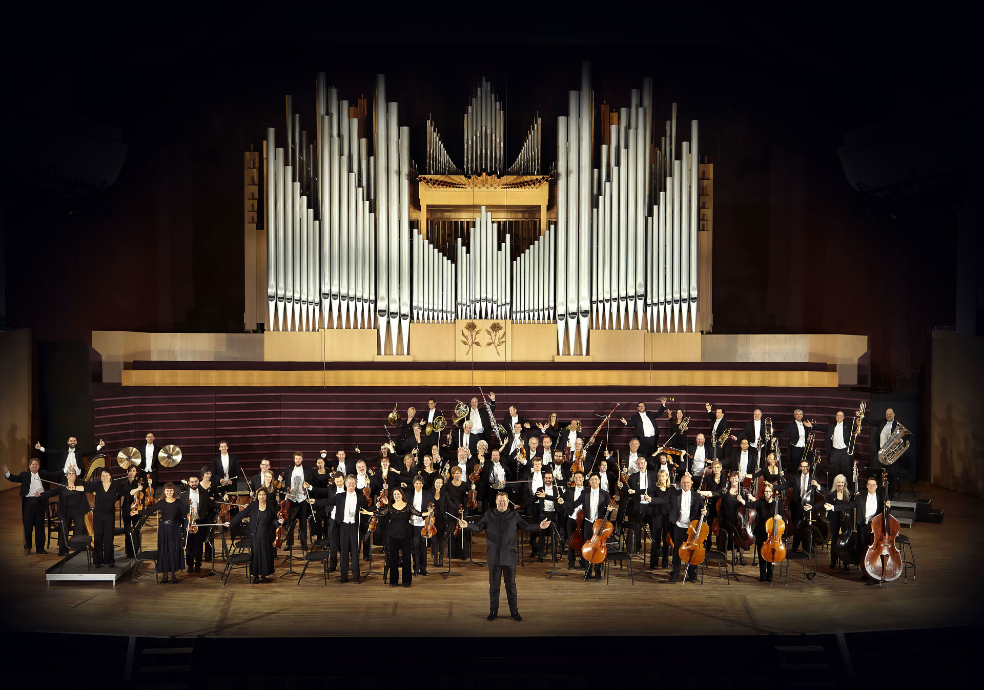 Wide angle shot of the Calgary Philharmonic Orchestra