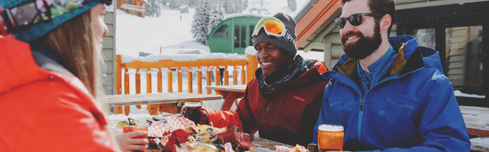 skiers enjoying lunch at Sunshine Village ski resort