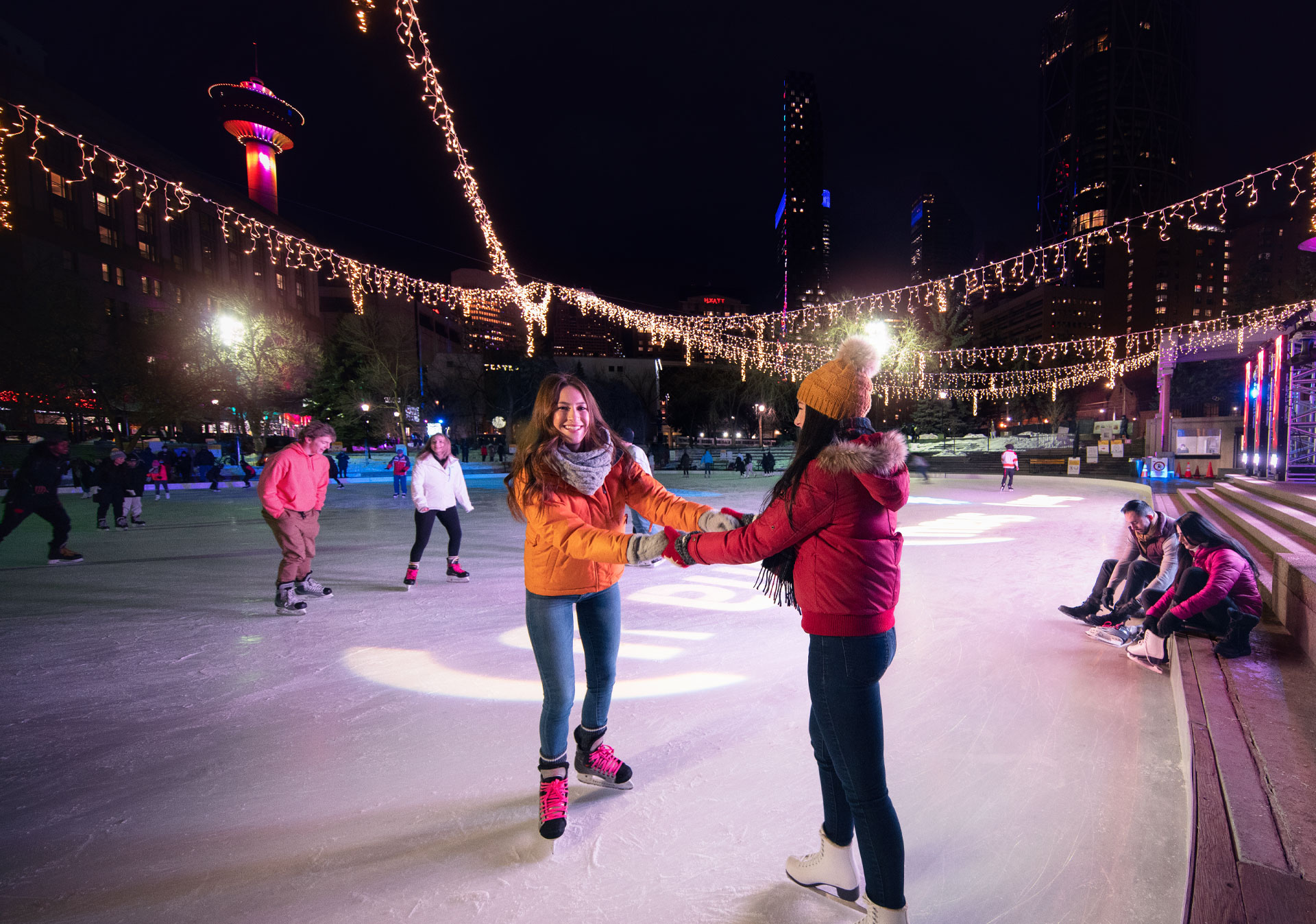 Ice skating in Olympic Plaza in Calgary