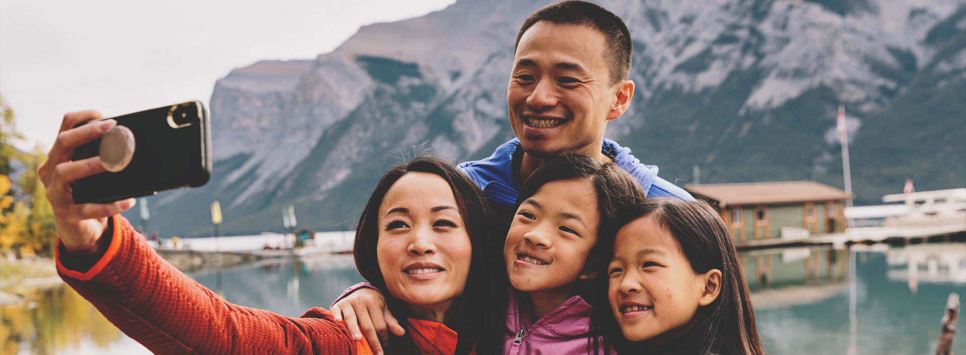 Family taking a Banff road trip