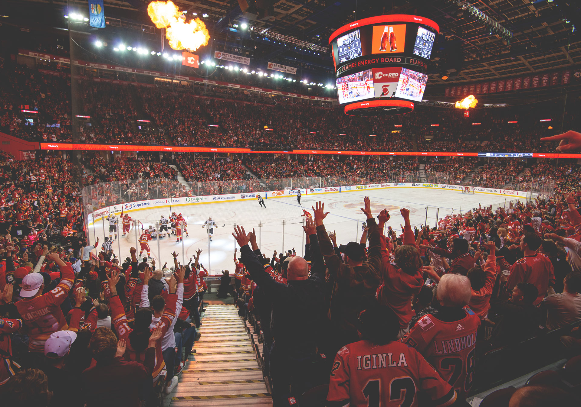 Celebrating a Calgary Flames goal