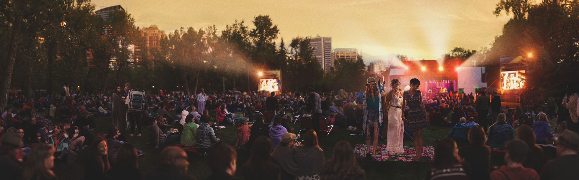 Crowd at Calgary Folk Festival during sunset