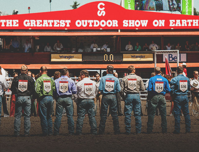 Cowboys lined up at the Calgary Stampede