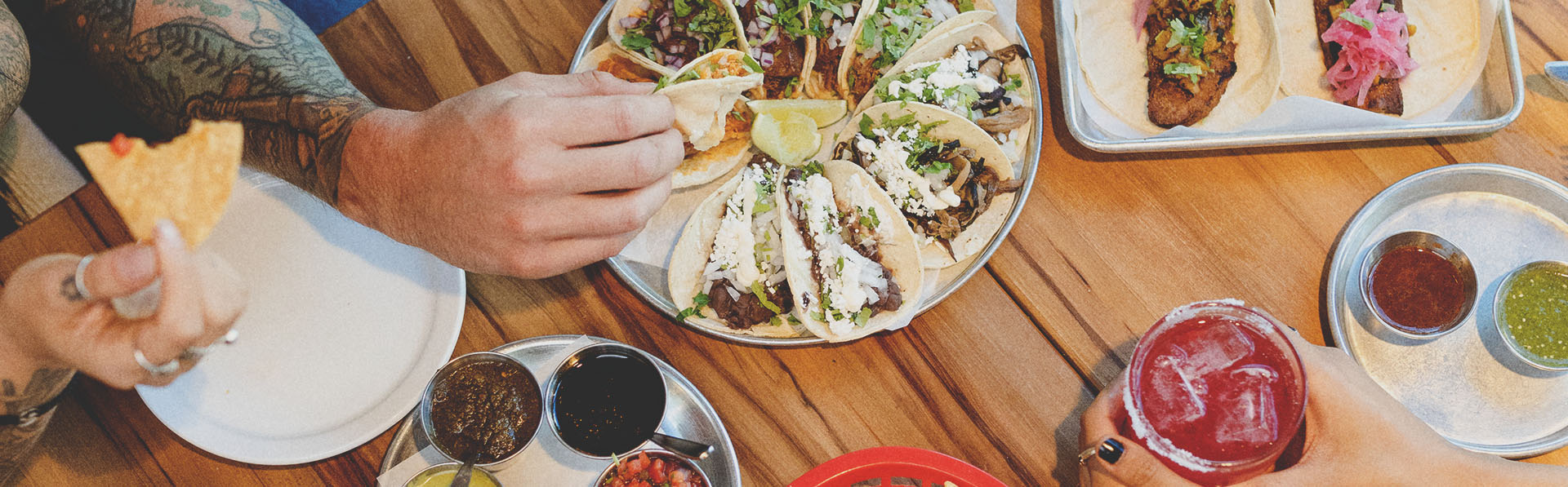 dinner spread at Native Tongues Taqueria