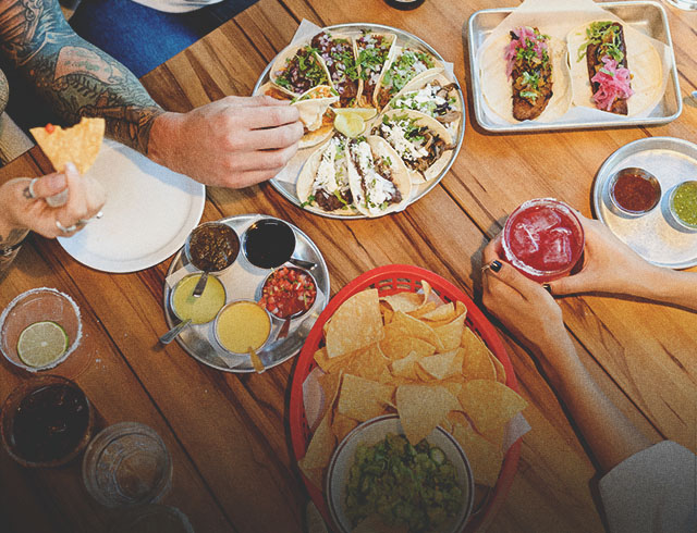 dinner spread at Native Tongues Taqueria