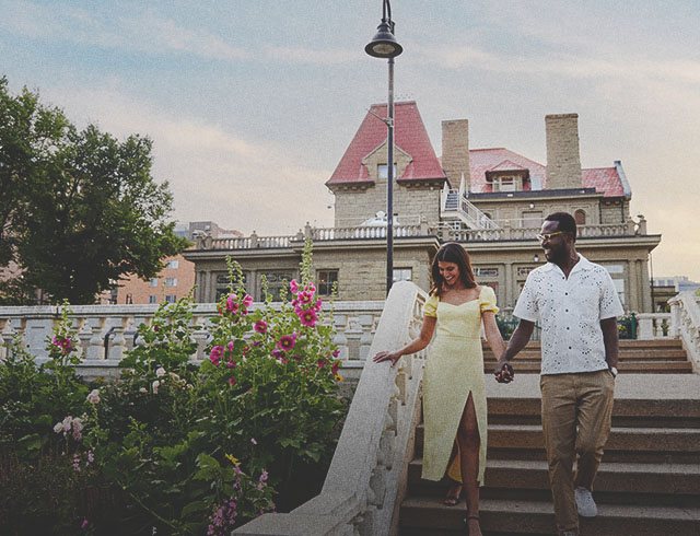 couple exploring Calgary's parks in full bloom during spring