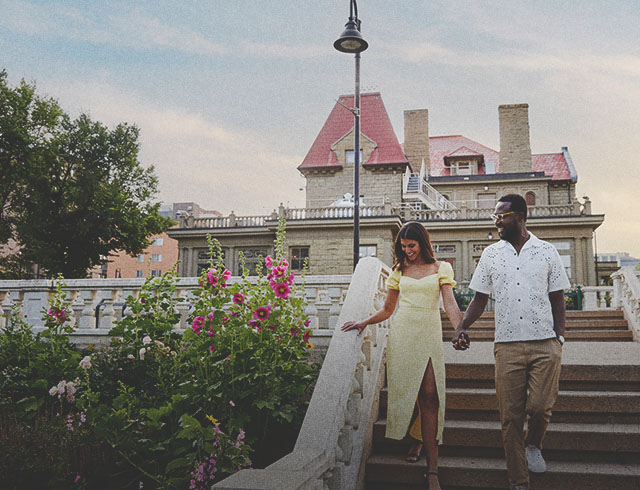 couple exploring Calgary's parks in full bloom during spring