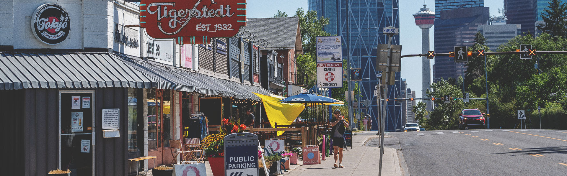 Crescent Heights neighbourhood looking down centre street into downtown