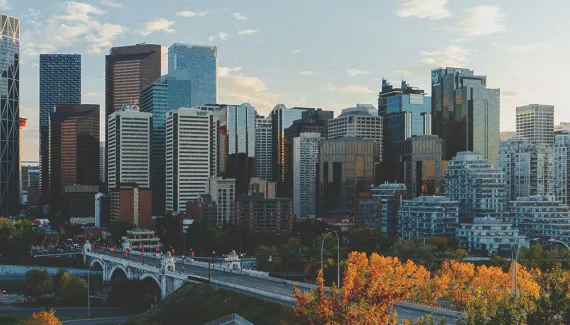 skyline of downtown Calgary during an autumn sunset