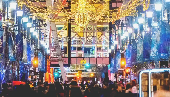 crowds enjoy light displays and art installations along Stephen Avenue during Chinook Blast