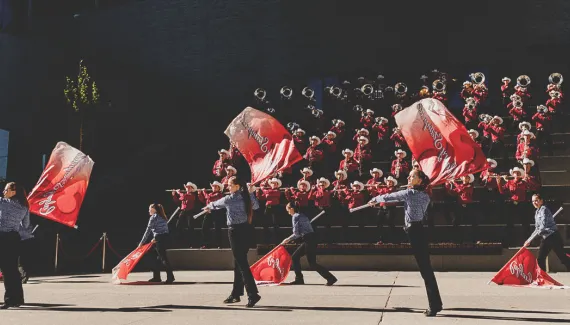 Group performing in front of the BMO Centre