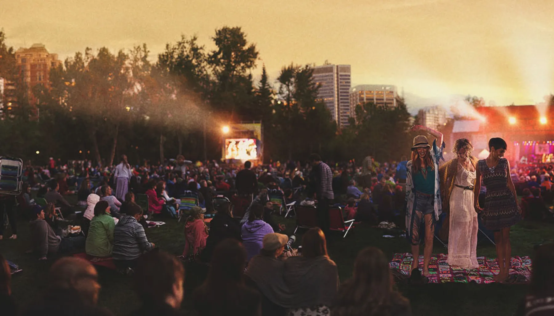 Crowd at Calgary Folk Festival during sunset