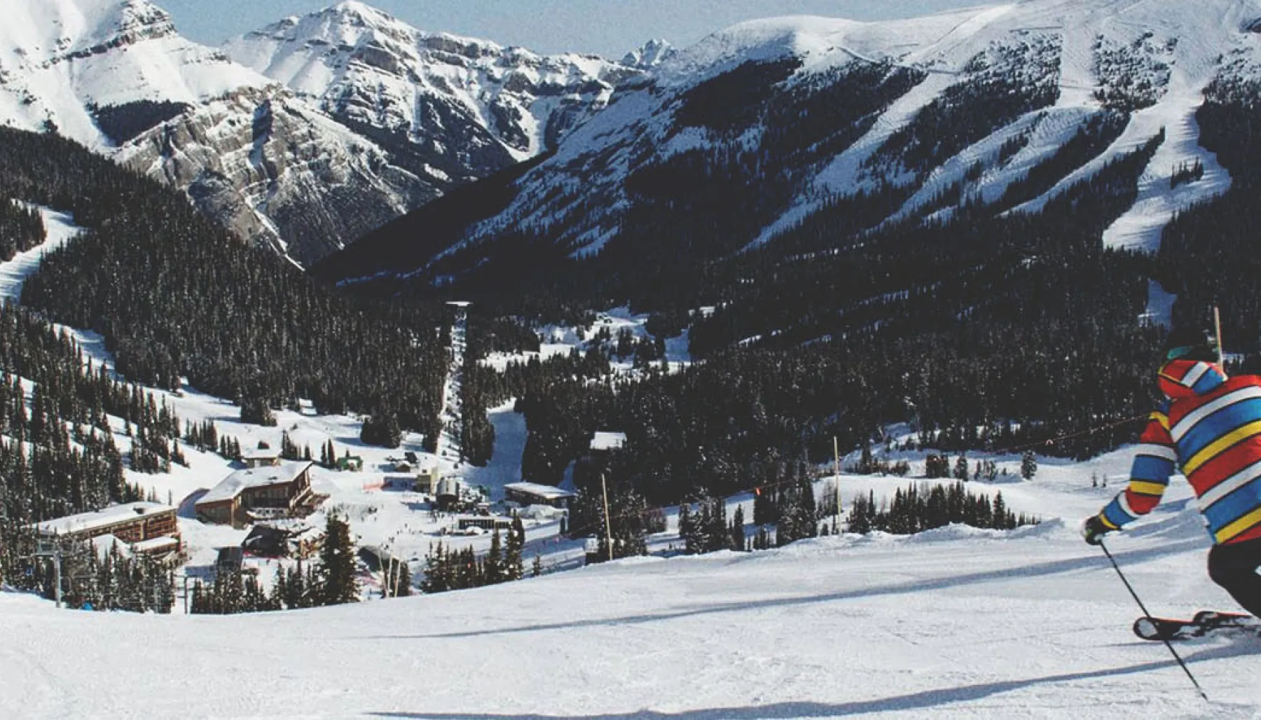 downhill skier at Sunshine Village ski resort 