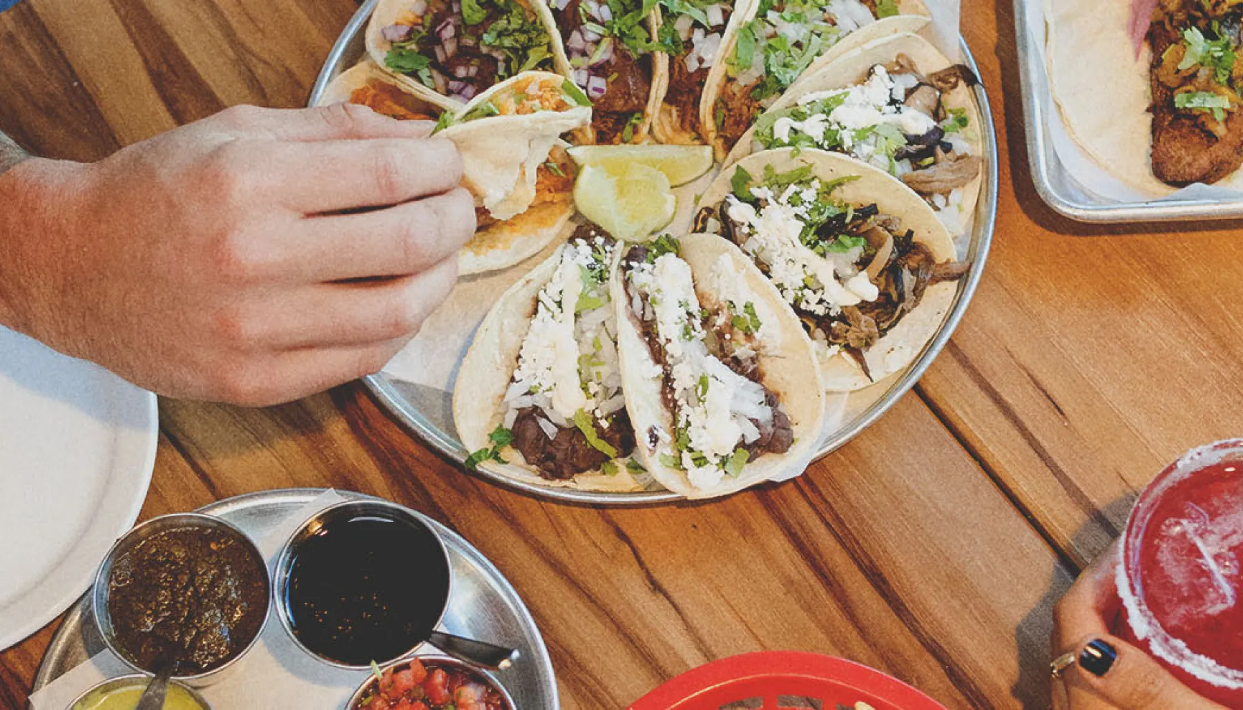 dinner spread at Native Tongues Taqueria