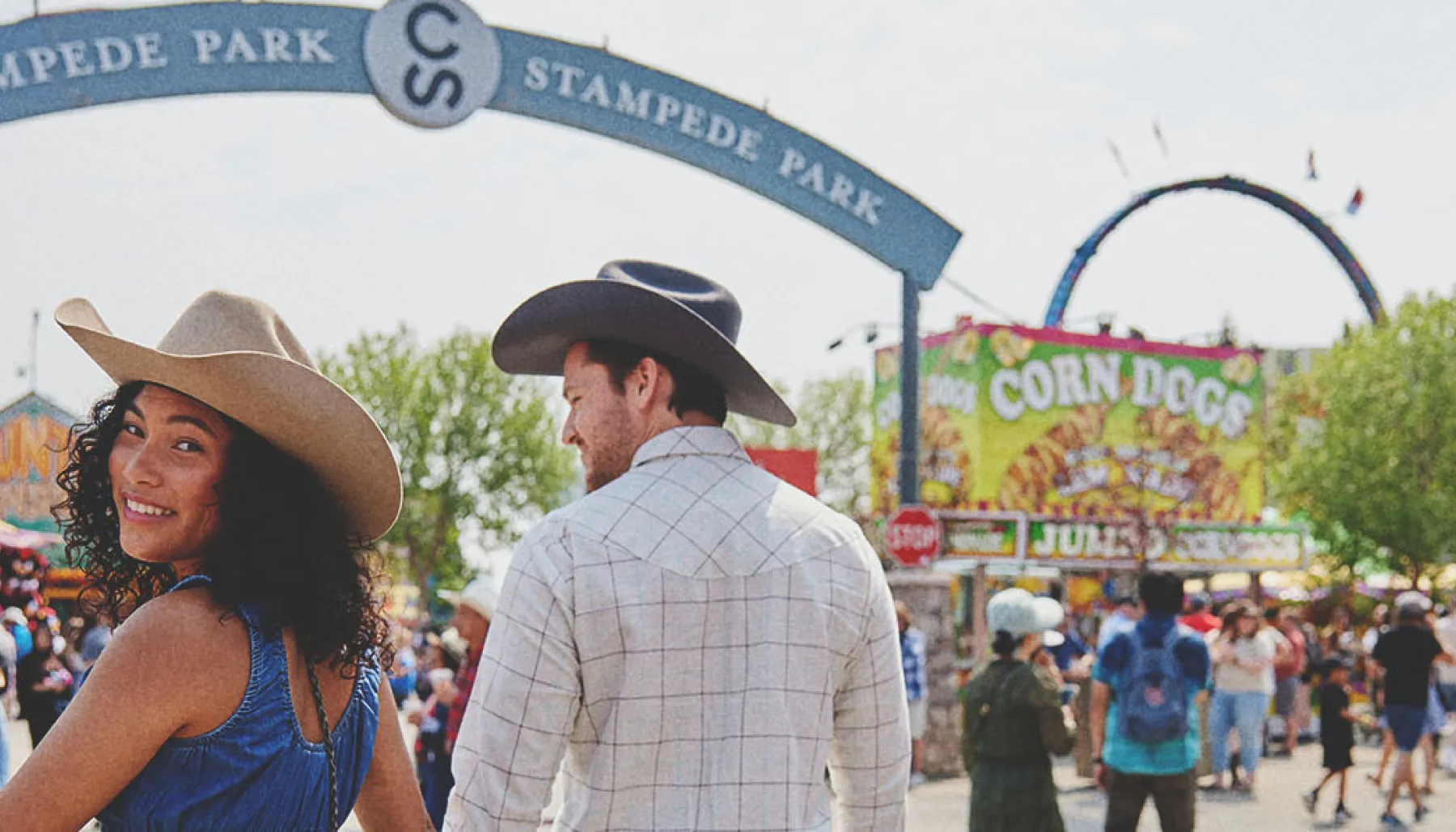 a couple enjoying Calgary Stampede