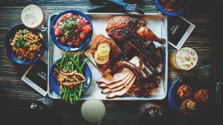 BBQ dinner spread from Comery Block