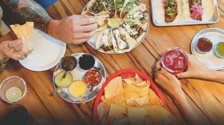 dinner spread at Native Tongues Taqueria
