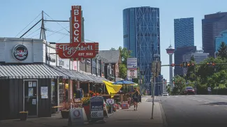 Crescent Heights neighbourhood looking down centre street into downtown