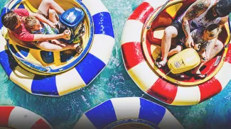families enjoying bumper boats at Calaway Park