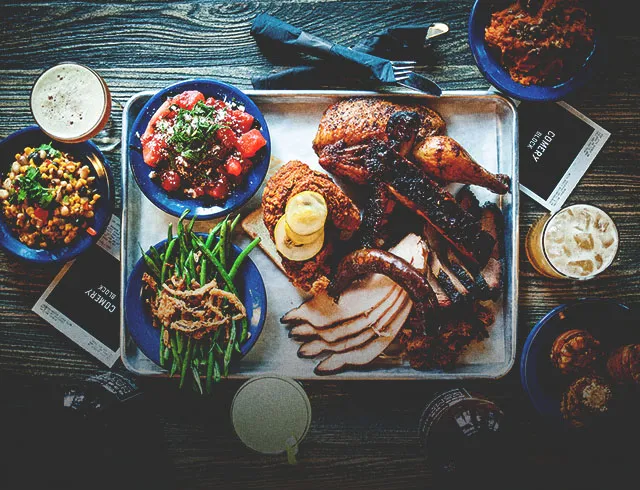 BBQ dinner spread from Comery Block