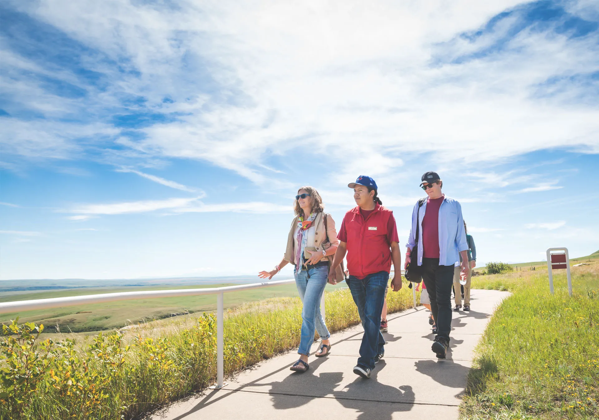 Group on a tour at Head-Smashed-In Buffalo Jump, around Calgary