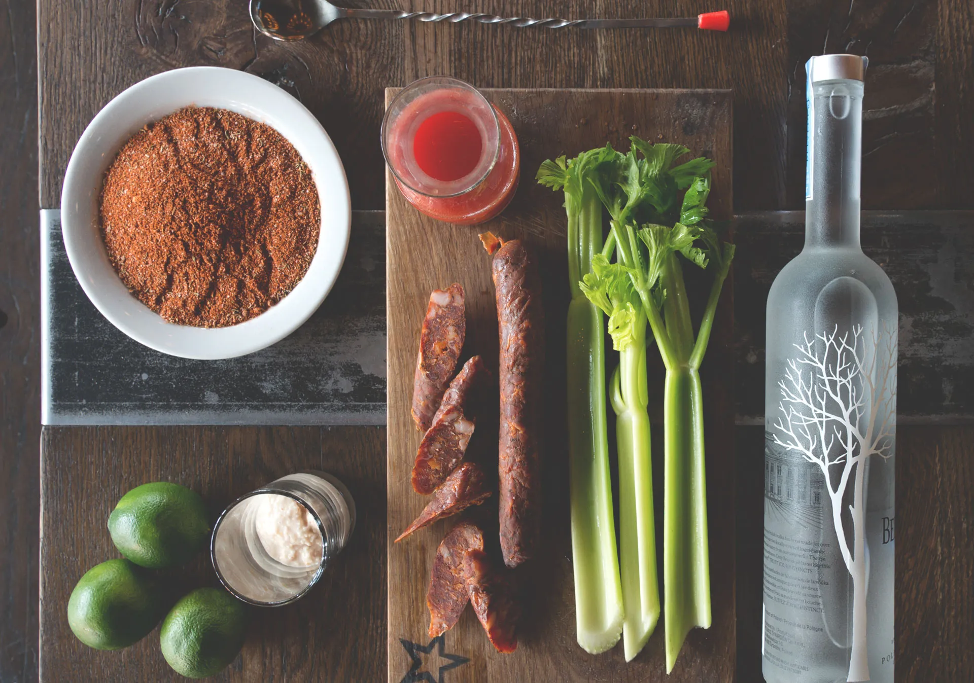 All the ingredients needed for a NTNL Caesar.