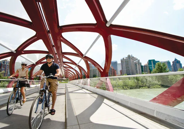 Biking over the Peace Bridge in Calgary