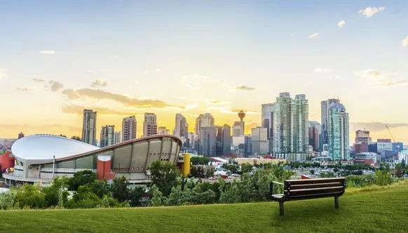 Calgary downtown view sunset