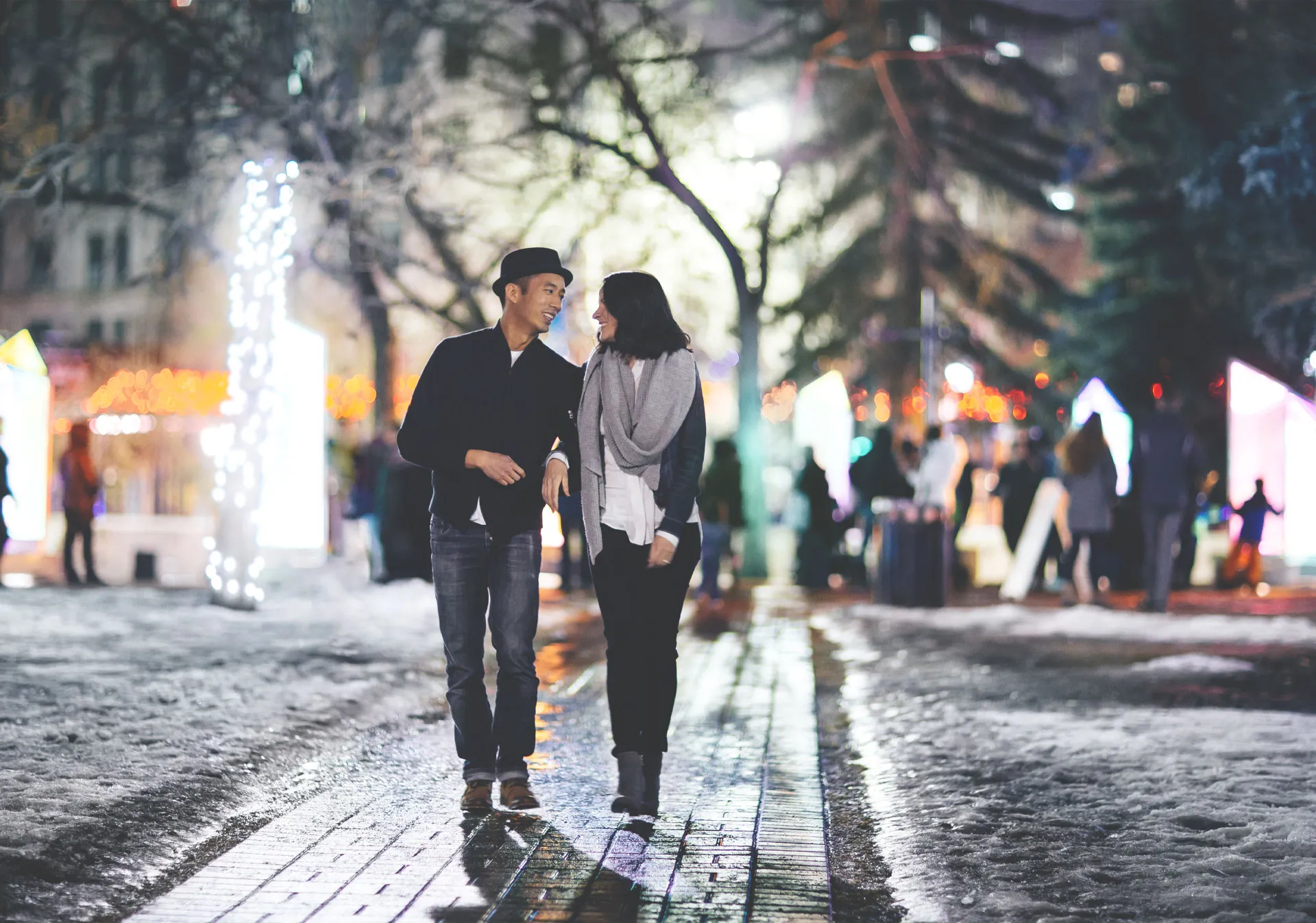 Winter walking in Olympic Plaza (Photo credit: Travel Alberta/Roth & Ramberg)