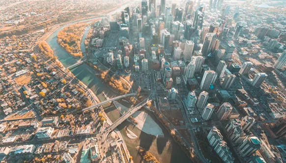 Overhead view of downtown Calgary