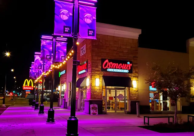 International Avenue at night.