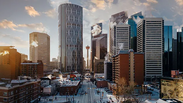 Downtown Calgary Skyline looking down centre street