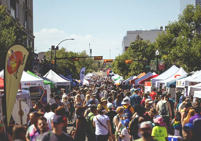 crowds in the street during Marda Gras Festival