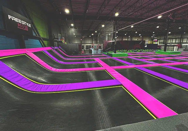 Indoor trampoline park at Flying Squirrel in Calgary