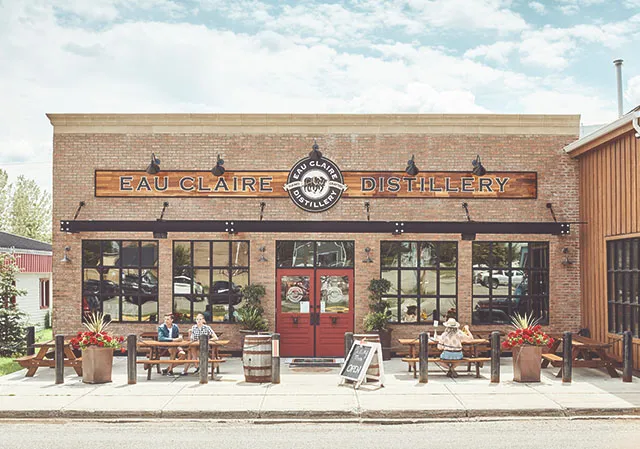 exterior of Eau Clair Distillery during summer