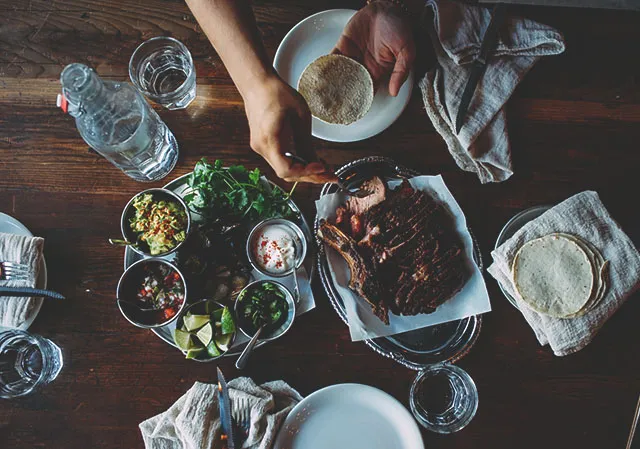 dinner spread at Native Tongues Taqueria