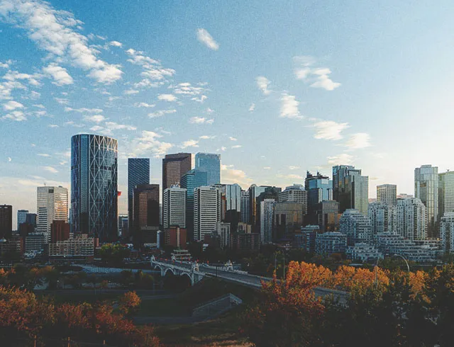 skyline of downtown Calgary during an autumn sunset