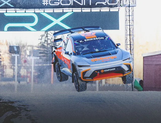 rally car mid-jump at Nitrocross in Calgary